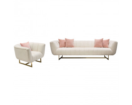 Diamond Sofa Venus Fabric Sofa with Contrasting Pillows & Gold Finished Metal Base - Cream