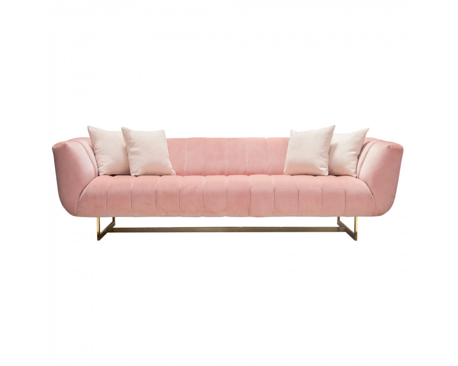 Diamond Sofa Venus Velvet Sofa with Contrasting Pillows & Gold Finished Metal Base - Blush Pink