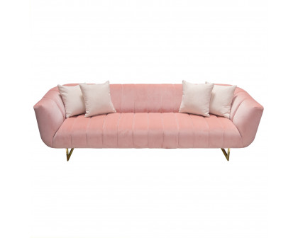 Diamond Sofa Venus Velvet Sofa with Contrasting Pillows & Gold Finished Metal Base - Blush Pink