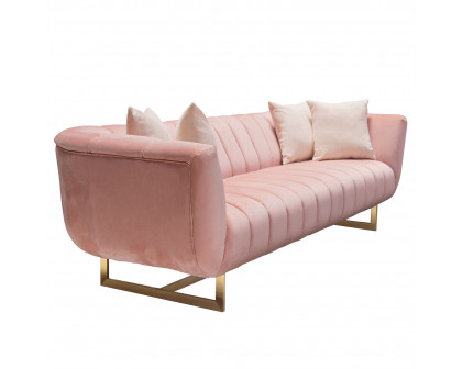 Diamond Sofa Venus Velvet Sofa with Contrasting Pillows & Gold Finished Metal Base - Blush Pink