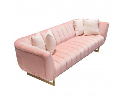 Diamond Sofa Venus Velvet Sofa with Contrasting Pillows & Gold Finished Metal Base - Blush Pink