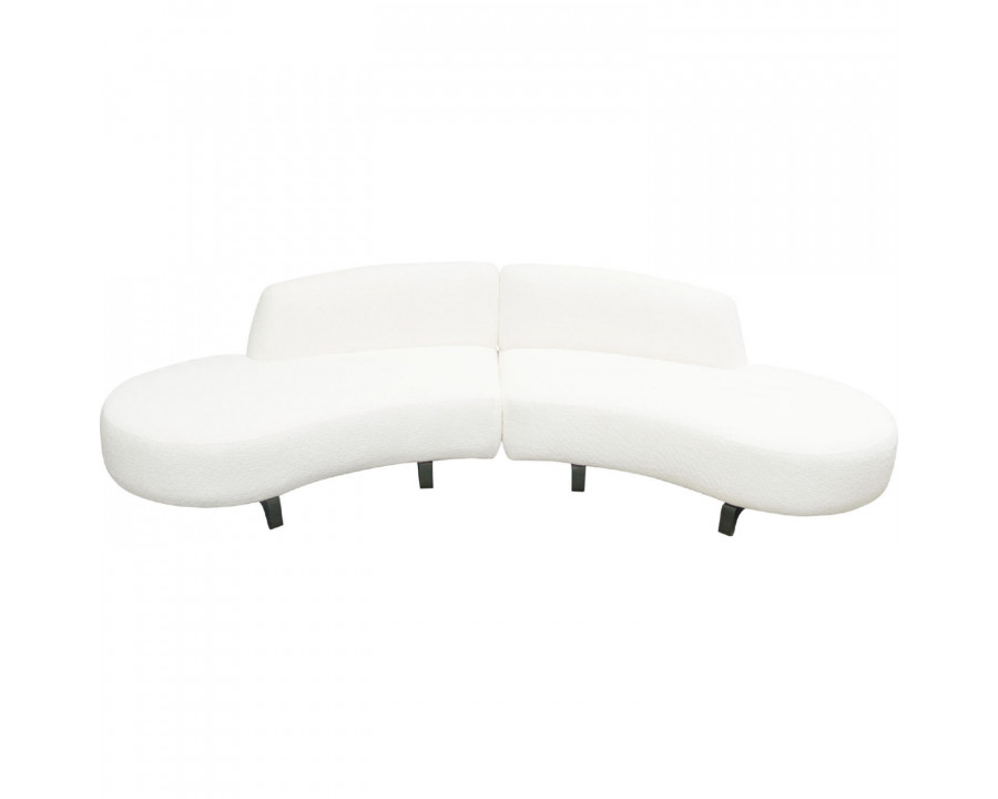 Diamond Sofa Vesper 2PC Faux Shearling Modular Curved Armless Chaise with Black Wood Leg Base - White