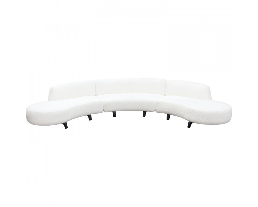 Diamond Sofa Vesper 3PC Faux Shearling Modular Curved Armless Sofa & (2) Chaise with Black Wood Leg Base - White