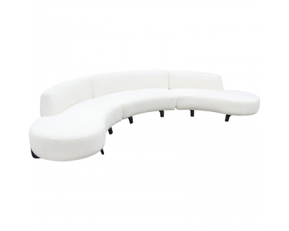 Diamond Sofa Vesper 3PC Faux Shearling Modular Curved Armless Sofa & (2) Chaise with Black Wood Leg Base - White