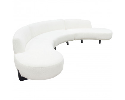 Diamond Sofa Vesper 3PC Faux Shearling Modular Curved Armless Sofa & (2) Chaise with Black Wood Leg Base - White