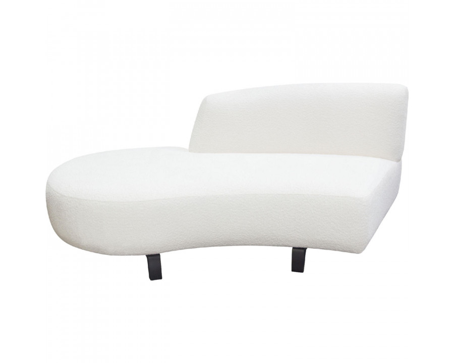 Diamond Sofa Vesper Faux Shearling Curved Armless Left Chaise with Black Wood Leg Base - White