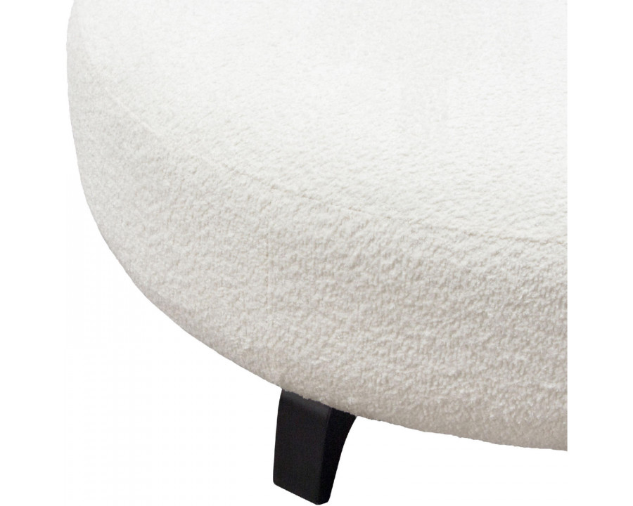 Diamond Sofa - Vesper Faux Shearling Round Ottoman with Black Wood Leg Base in White