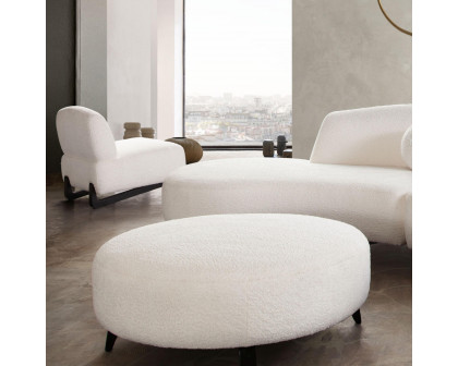 Diamond Sofa™ Vesper Faux Shearling Round Ottoman with Black Wood Leg Base - White