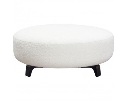 Diamond Sofa™ Vesper Faux Shearling Round Ottoman with Black Wood Leg Base - White