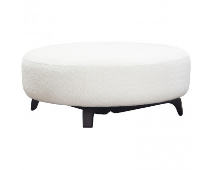 Diamond Sofa™ Vesper Faux Shearling Round Ottoman with Black Wood Leg Base - White