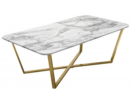 Diamond Sofa Vida Rectangle Cocktail Table with Faux Marble Top and Brushed Gold Metal Frame