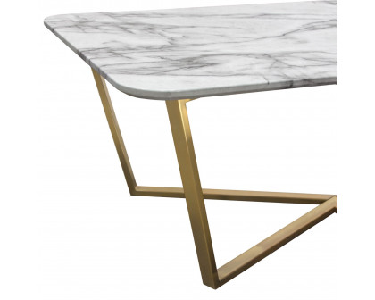 Diamond Sofa Vida Rectangle Cocktail Table with Faux Marble Top and Brushed Gold Metal Frame