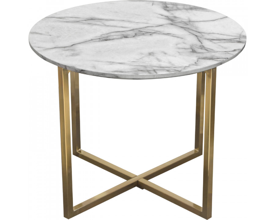 Diamond Sofa - Vida 24" Round End Table with Faux Marble Top and Brushed Gold Metal Frame