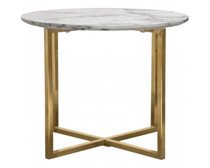 Diamond Sofa - Vida 24" Round End Table with Faux Marble Top and Brushed Gold Metal Frame