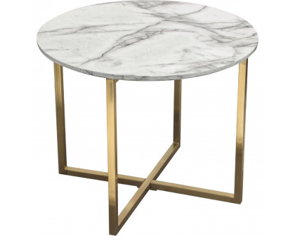 Diamond Sofa - Vida 24" Round End Table with Faux Marble Top and Brushed Gold Metal Frame