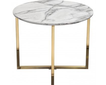 Diamond Sofa - Vida 24" Round End Table with Faux Marble Top and Brushed Gold Metal Frame