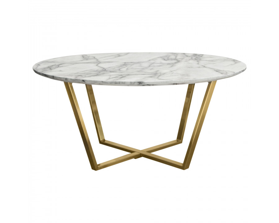 Diamond Sofa Vida Round Cocktail Table with Faux Marble Top and Brushed Gold Metal Frame