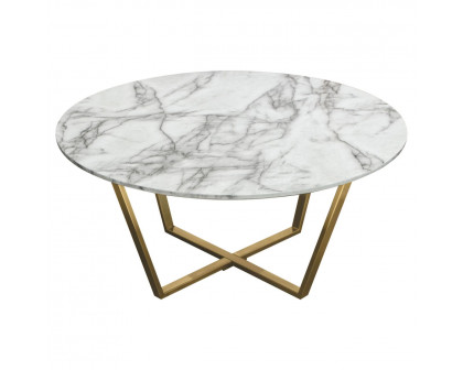 Diamond Sofa Vida Round Cocktail Table with Faux Marble Top and Brushed Gold Metal Frame