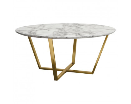 Diamond Sofa Vida Round Cocktail Table with Faux Marble Top and Brushed Gold Metal Frame