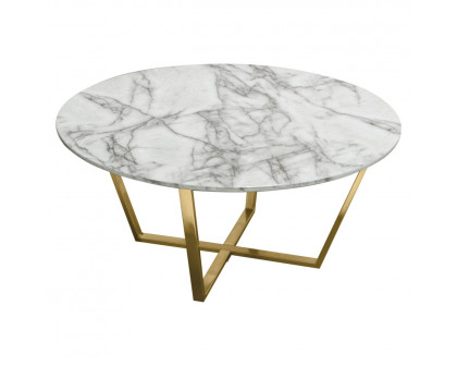 Diamond Sofa Vida Round Cocktail Table with Faux Marble Top and Brushed Gold Metal Frame