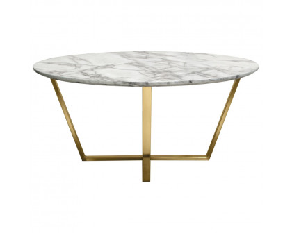 Diamond Sofa Vida Round Cocktail Table with Faux Marble Top and Brushed Gold Metal Frame