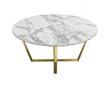 Diamond Sofa Vida Round Cocktail Table with Faux Marble Top and Brushed Gold Metal Frame