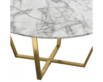 Diamond Sofa Vida Round Cocktail Table with Faux Marble Top and Brushed Gold Metal Frame