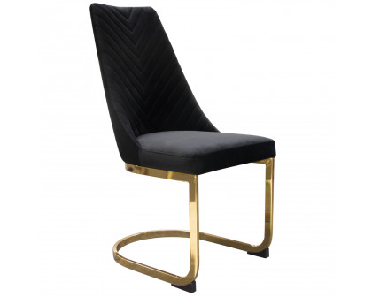 Diamond Sofa Vogue Velvet Dining Chairs with Polished Gold Metal Base (Set of 2) - Black