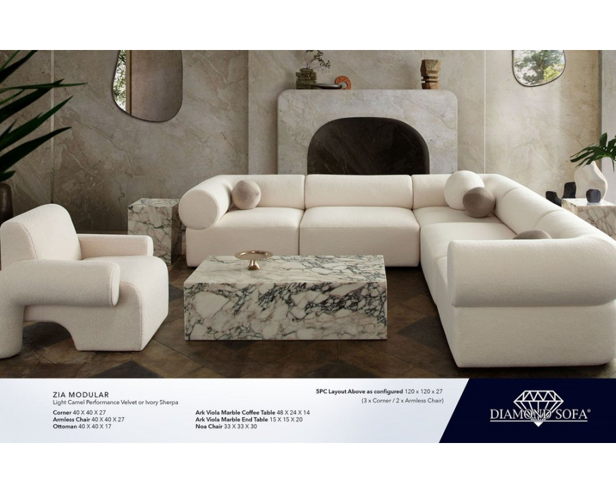 Diamond Sofa Zia 5PC Performance Velvet Fabric Corner Sectional - Light Camel