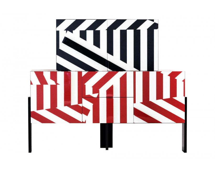 Driade Ziqqurat Striped Small Cabinet - Red Stripes/Black