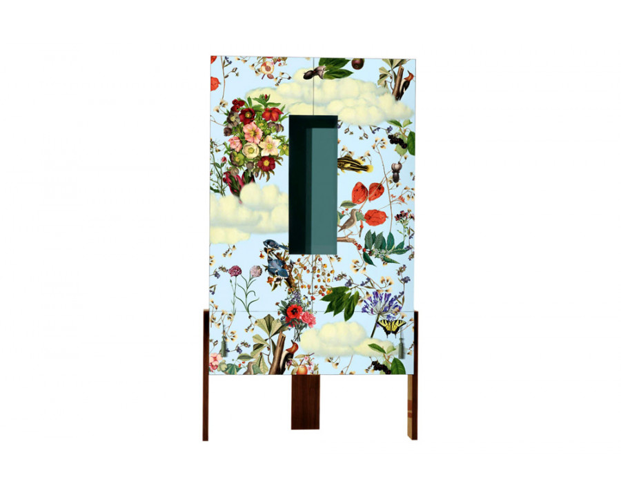 Driade Ziqqurat Floral Tall Wardrobe - Walnut