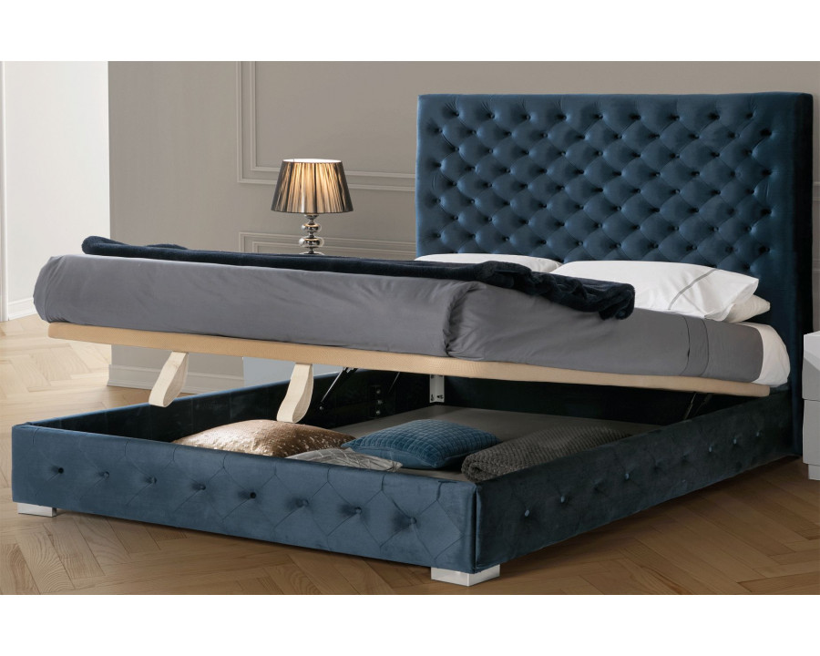 Dupen Leonor Blue Bed Queen Size with Storage