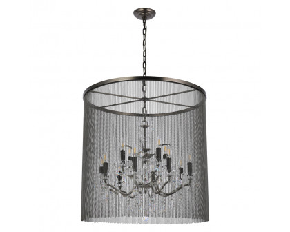 Elegant Vaille Crystal 15 Light Chandelier - Matte Black, L 31.5" (1131D31MB-RC)