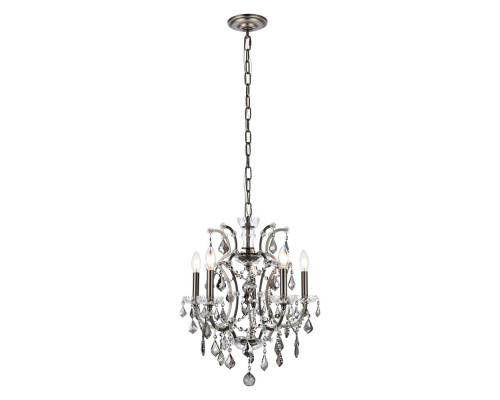 Elegant Rococo 5 Light Chandelier - Polished Nickel/Silver, L 18" (1138D18PN-SS-RC)