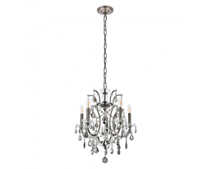 Elegant Rococo 5 Light Chandelier - Polished Nickel/Silver, L 18" (1138D18PN-SS-RC)