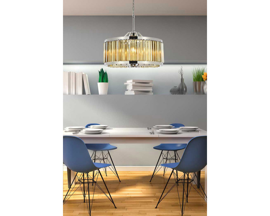 Elegant Prism 8 Light Round Chandelier - Polished Nickel/Gold, L 28" (1203D28PN-GT-RC)