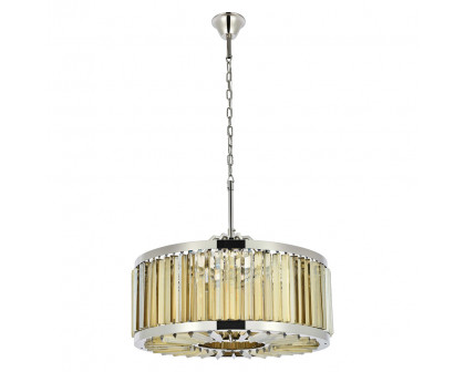 Elegant Prism 8 Light Round Chandelier - Polished Nickel/Gold, L 28" (1203D28PN-GT-RC)