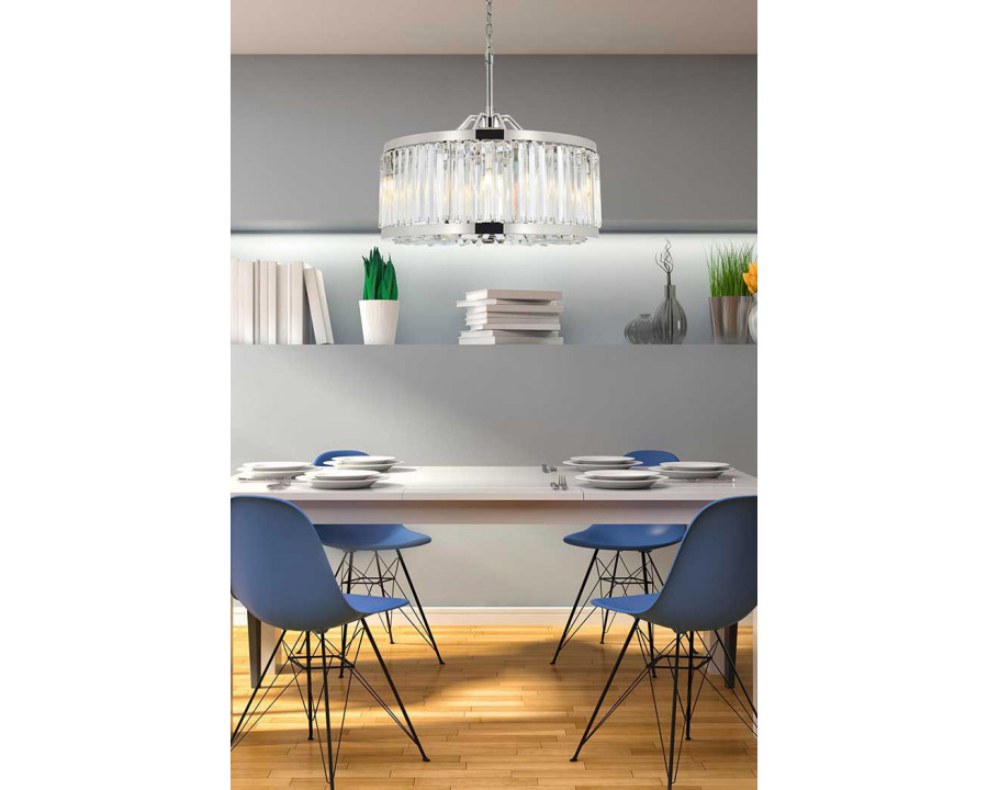 Elegant Prism 8 Light Round Chandelier - Polished Nickel, L 28" (1203D28PN-RC)