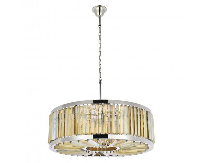 Elegant Prism 8 Light Round Chandelier - Polished Nickel/Gold, L 35.5" (1203D35PN-GT-RC)