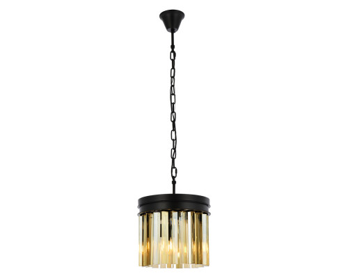 Elegant Crystal Prism 6 Light Round Chandelier - Matte Black/Gold, L 12" (1208D12MB-GT-RC)