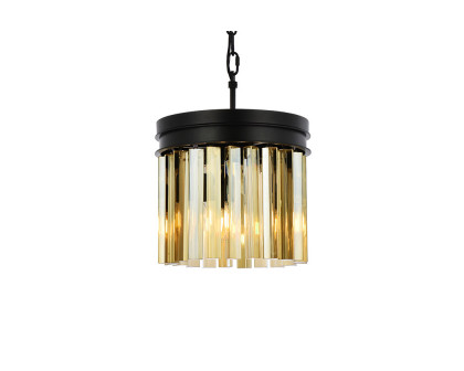 Elegant Crystal Prism 6 Light Round Chandelier - Matte Black/Gold, L 12" (1208D12MB-GT-RC)