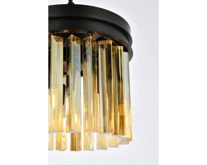 Elegant Crystal Prism 6 Light Round Chandelier - Matte Black/Gold, L 12" (1208D12MB-GT-RC)