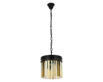 Elegant Crystal Prism 6 Light Round Chandelier - Matte Black/Gold, L 12" (1208D12MB-GT-RC)