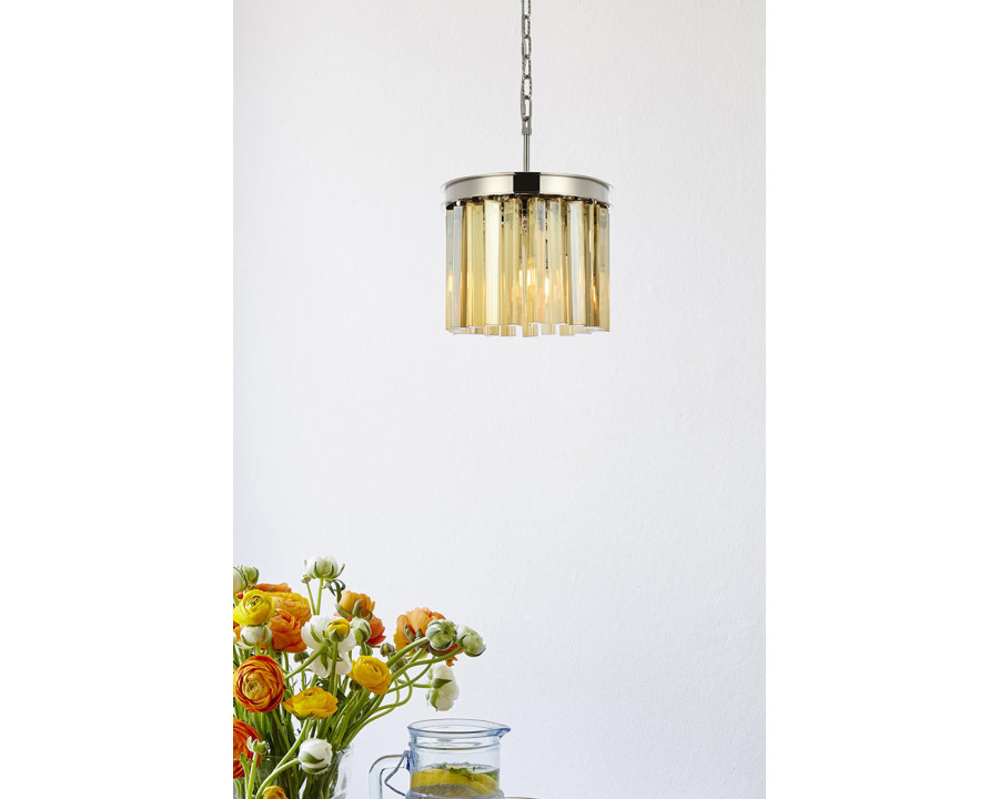 Elegant Crystal Prism 6 Light Round Chandelier - Polished Nickel/Gold, L 12" (1208D12PN-GT-RC)