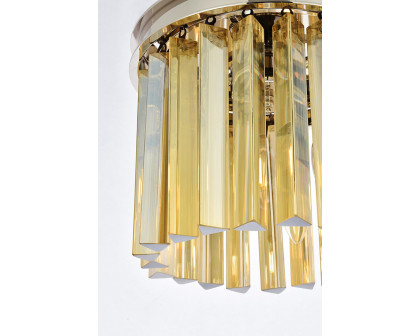 Elegant Crystal Prism 6 Light Round Chandelier - Polished Nickel/Gold, L 12" (1208D12PN-GT-RC)