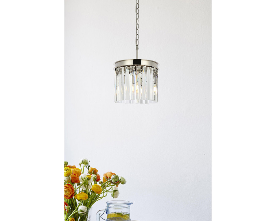 Elegant Crystal Prism 6 Light Round Chandelier - Polished Nickel, L 12" (1208D12PN-RC)