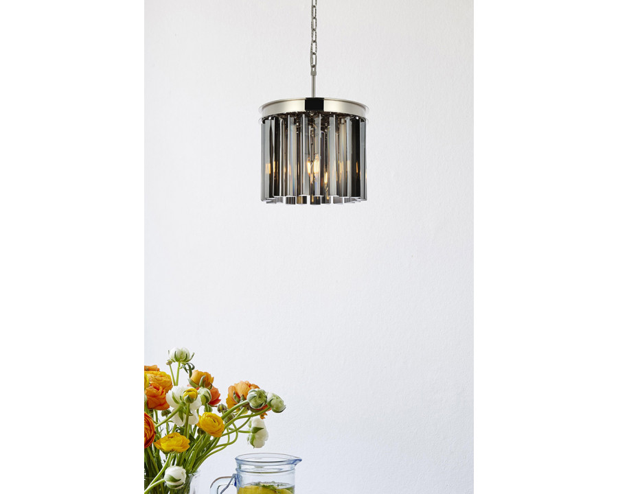 Elegant Crystal Prism 6 Light Round Chandelier - Polished Nickel/Silver, L 12" (1208D12PN-SS-RC)