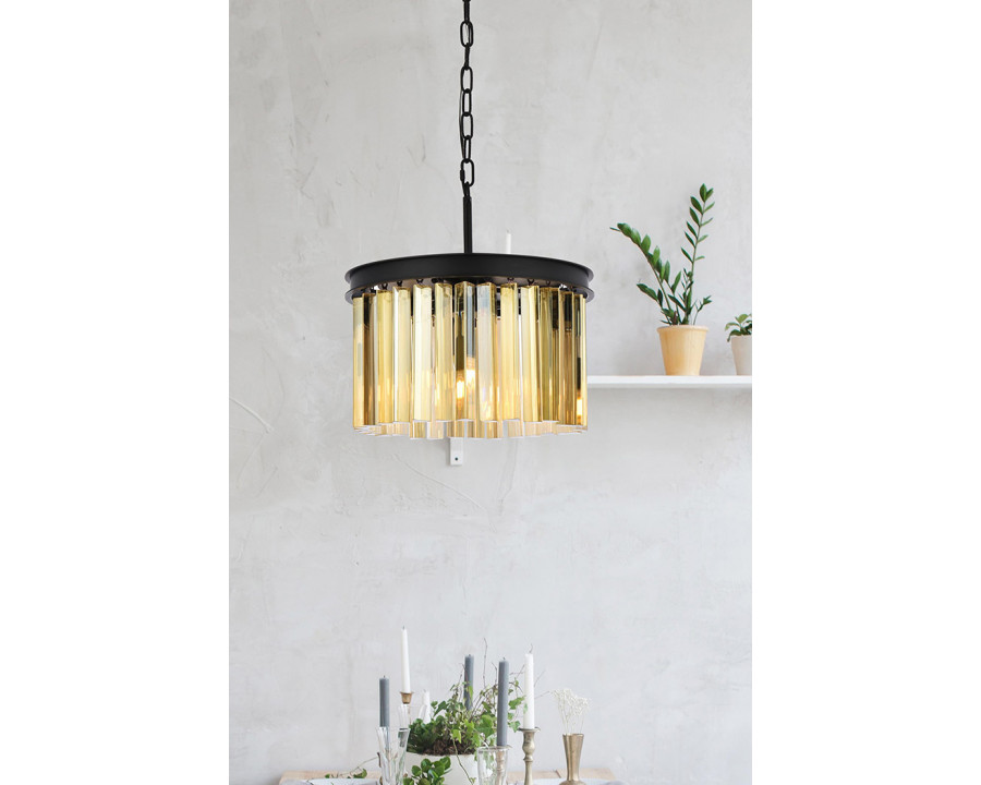 Elegant Crystal Prism 6 Light Round Chandelier - Matte Black/Gold, L 16" (1208D16MB-GT-RC)