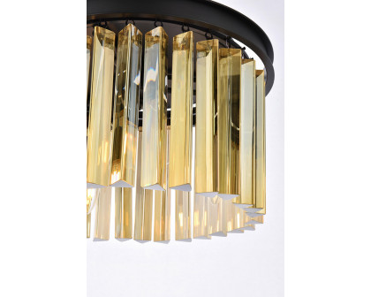 Elegant Crystal Prism 6 Light Round Chandelier - Matte Black/Gold, L 16" (1208D16MB-GT-RC)