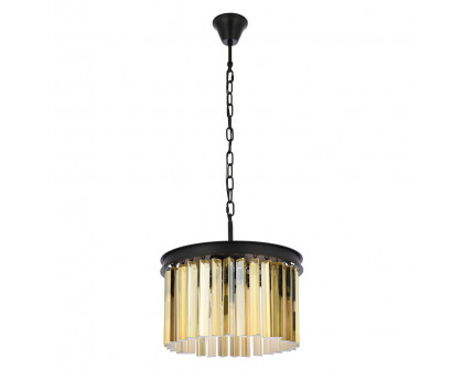 Elegant Crystal Prism 6 Light Round Chandelier - Matte Black/Gold, L 16" (1208D16MB-GT-RC)